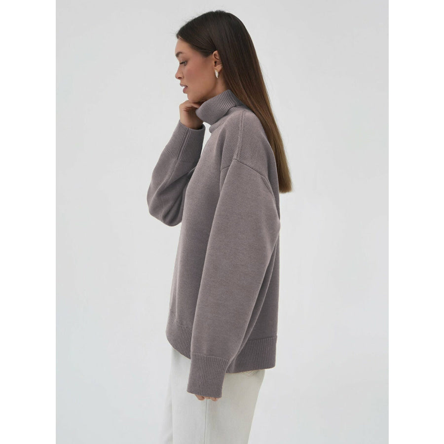 Turtleneck Long Sleeve Sweater Mocha / S Apparel and Accessories