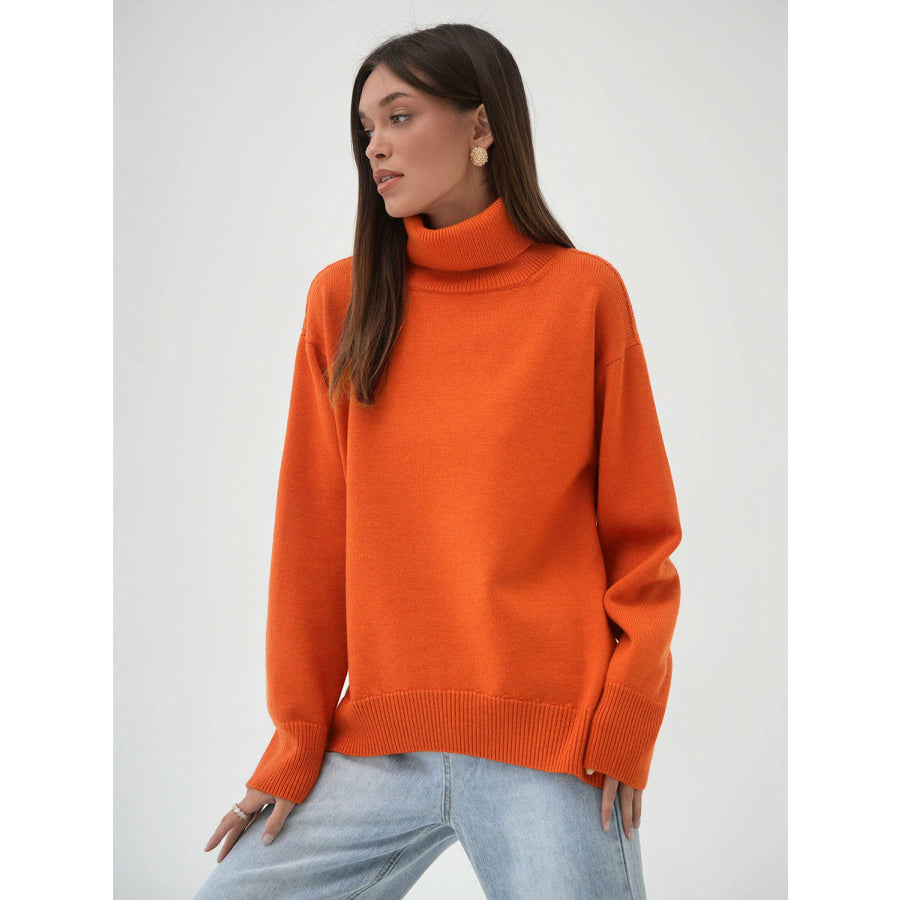 Turtleneck Long Sleeve Sweater Orange / S Apparel and Accessories