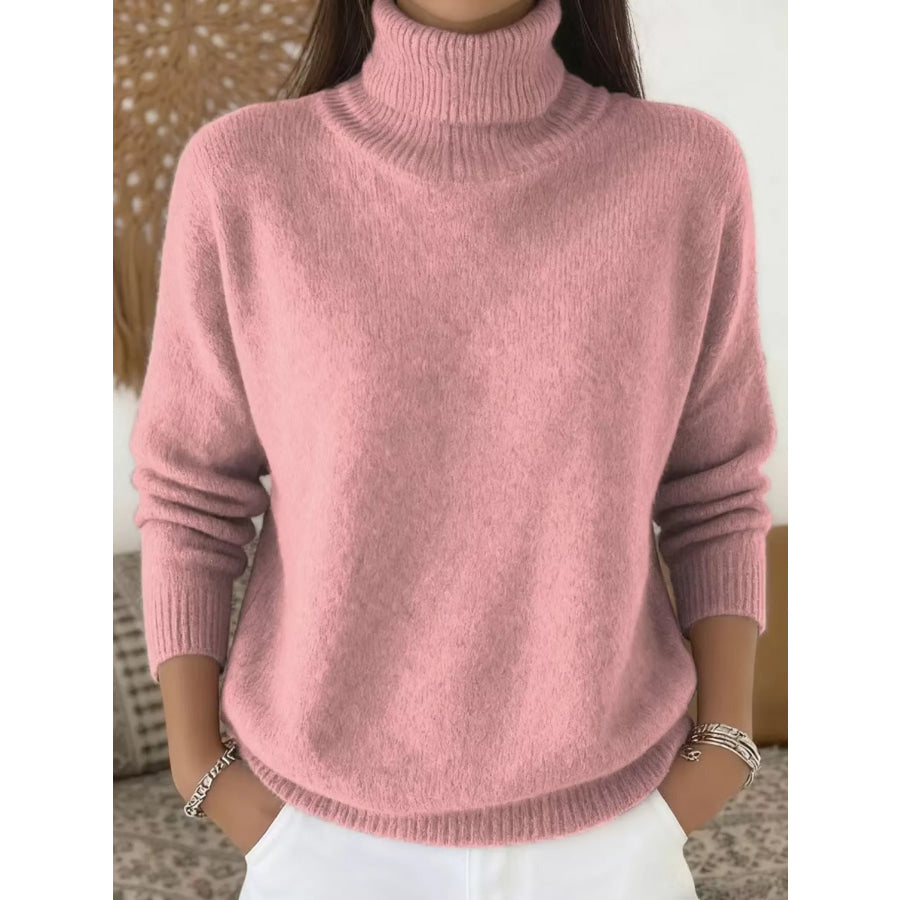 Turtleneck Long Sleeve Sweater Pink / S Apparel and Accessories