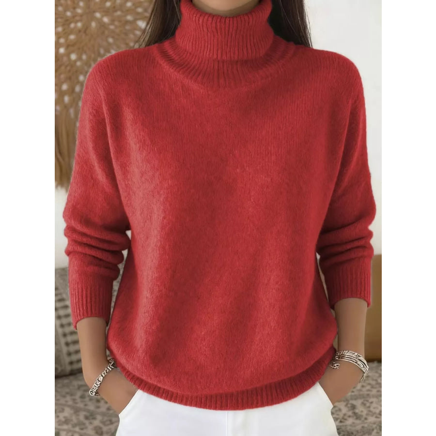 Turtleneck Long Sleeve Sweater Red / S Apparel and Accessories