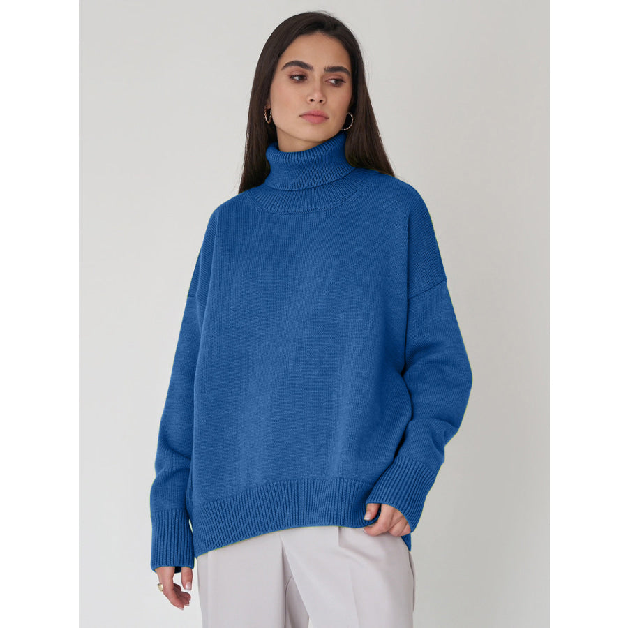 Turtleneck Long Sleeve Sweater Royal Blue / S Apparel and Accessories