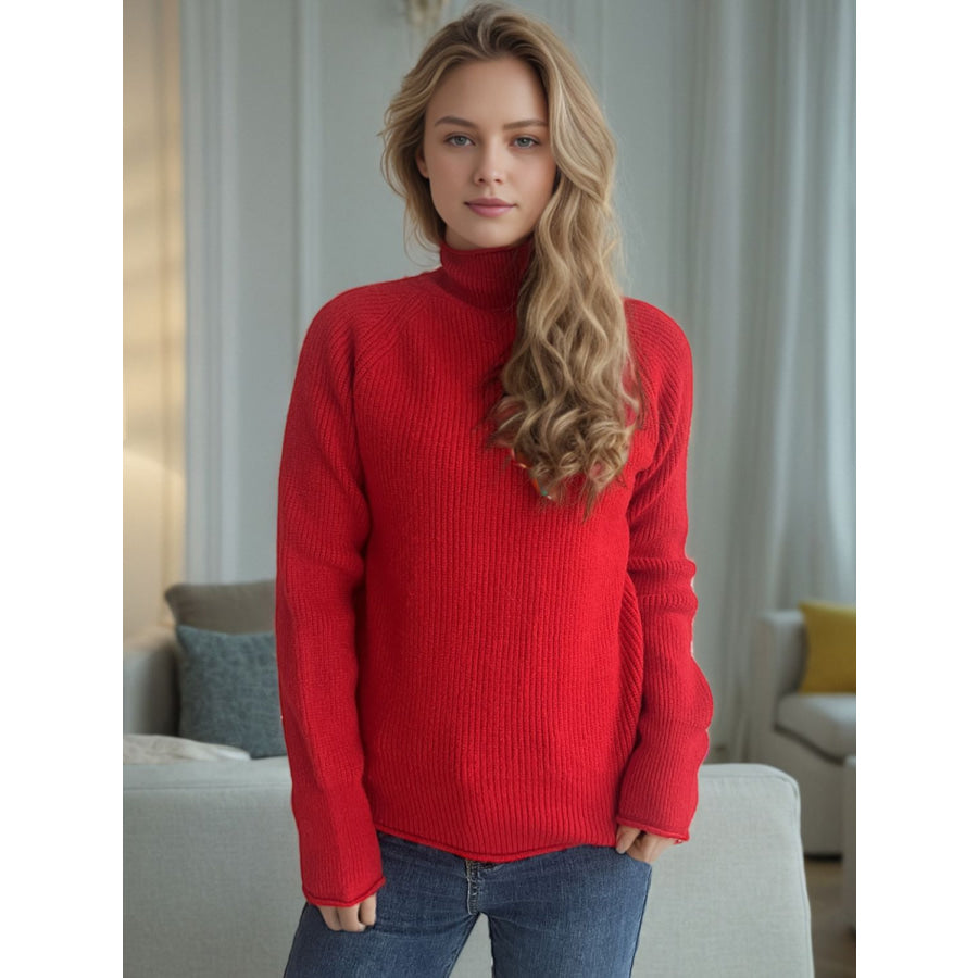 Turtleneck Long Sleeve Sweater Scarlet / One Size Apparel and Accessories