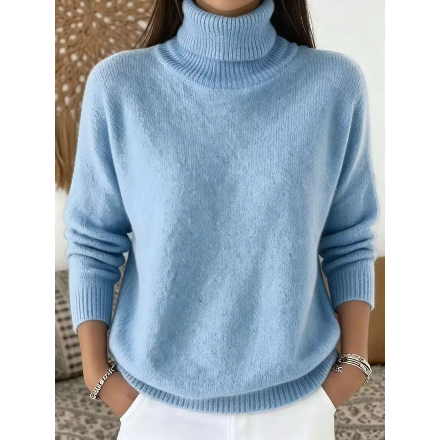 Turtleneck Long Sleeve Sweater Sky Blue / S Apparel and Accessories