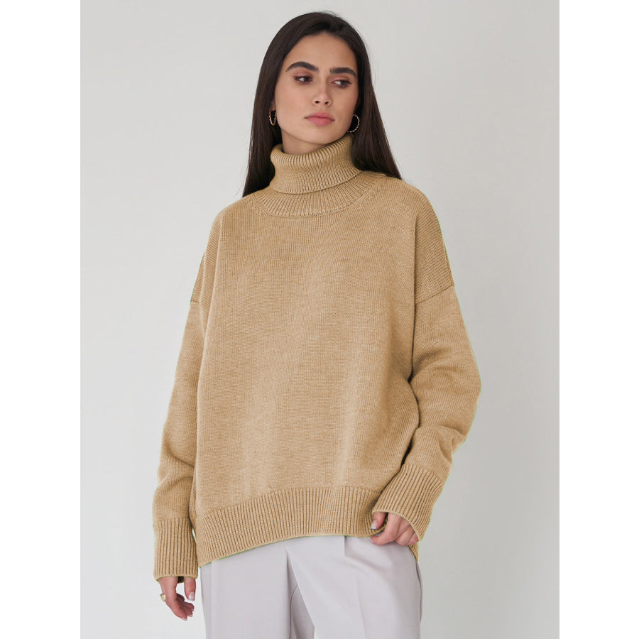 Turtleneck Long Sleeve Sweater Tan / S Apparel and Accessories