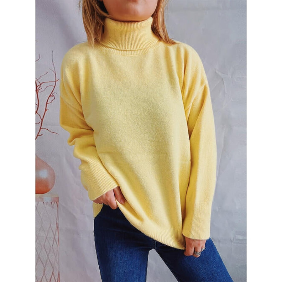 Turtleneck Long Sleeve Sweater True Yellow / One Size Clothing