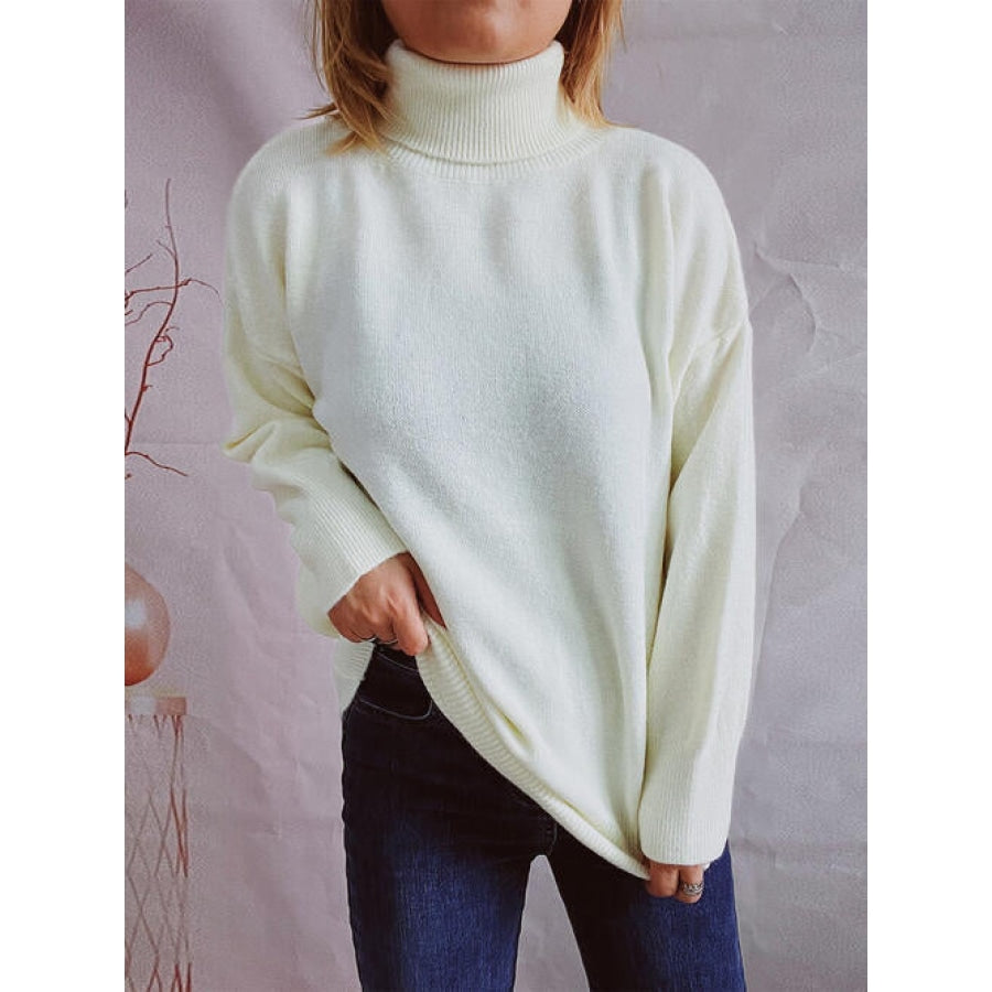 Turtleneck Long Sleeve Sweater White / One Size Clothing