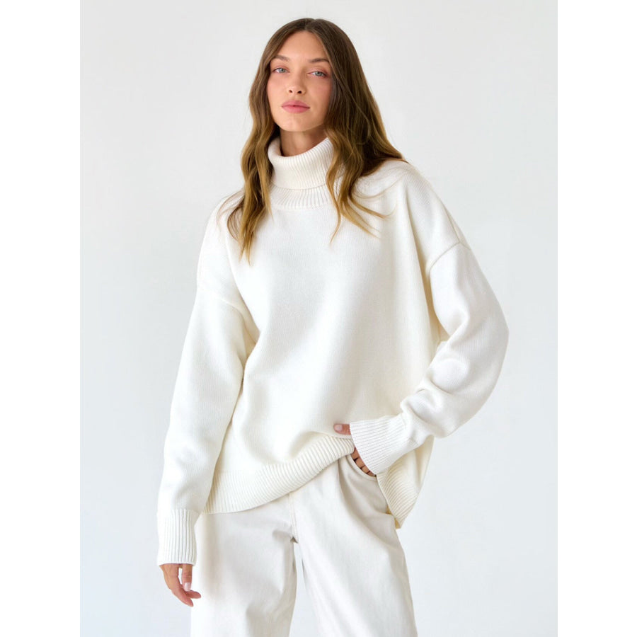 Turtleneck Long Sleeve Sweater White / S Apparel and Accessories