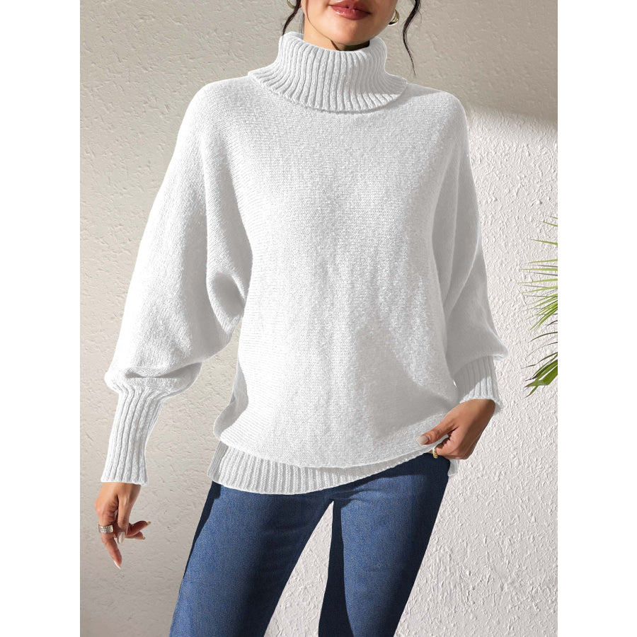 Turtleneck Long Sleeve Sweater White / S Apparel and Accessories