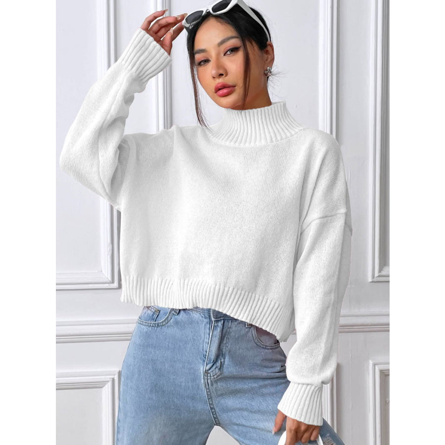 Turtleneck Long Sleeve Sweater White / S Apparel and Accessories