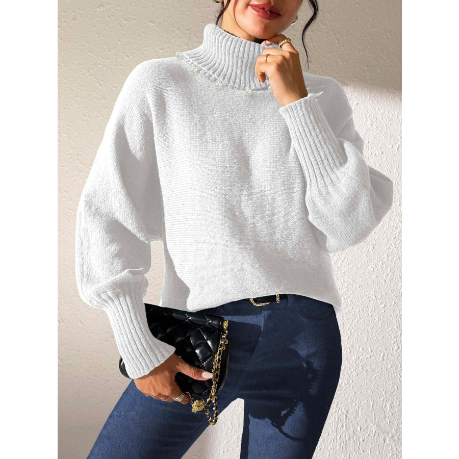 Turtleneck Long Sleeve Sweater White / S Apparel and Accessories