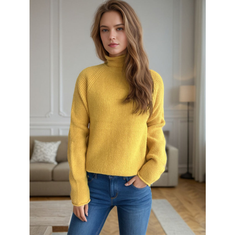 Turtleneck Long Sleeve Sweater Yellow / One Size Apparel and Accessories