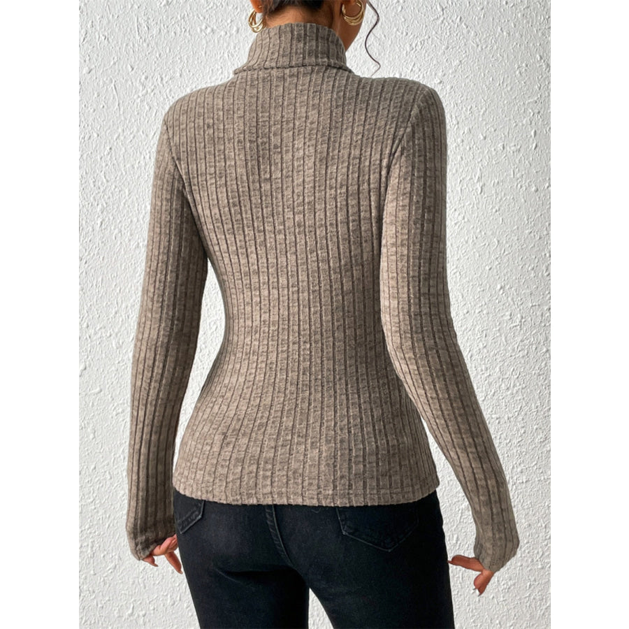 Turtleneck Long Sleeve T-Shirt Taupe / S Apparel and Accessories