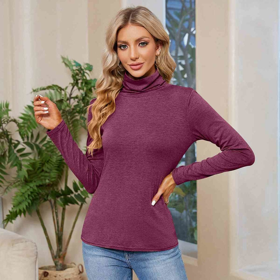 Turtleneck Long Sleeve T-Shirt Cerise / S