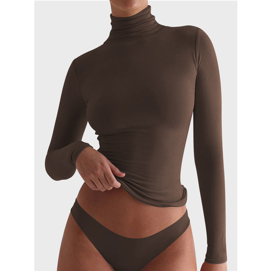 Turtleneck Long Sleeve T-Shirt Chocolate / S Apparel and Accessories