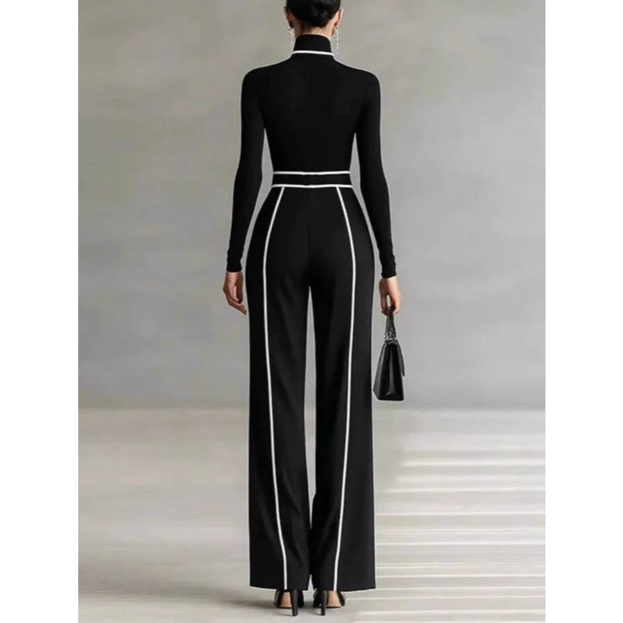 Turtleneck Long Sleeve Top and Contrast Pants Set Black / XS Apparel and Accessories