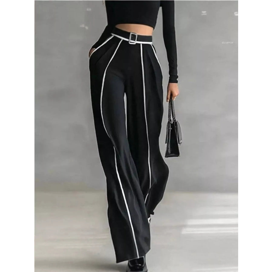 Turtleneck Long Sleeve Top and Contrast Pants Set Apparel and Accessories