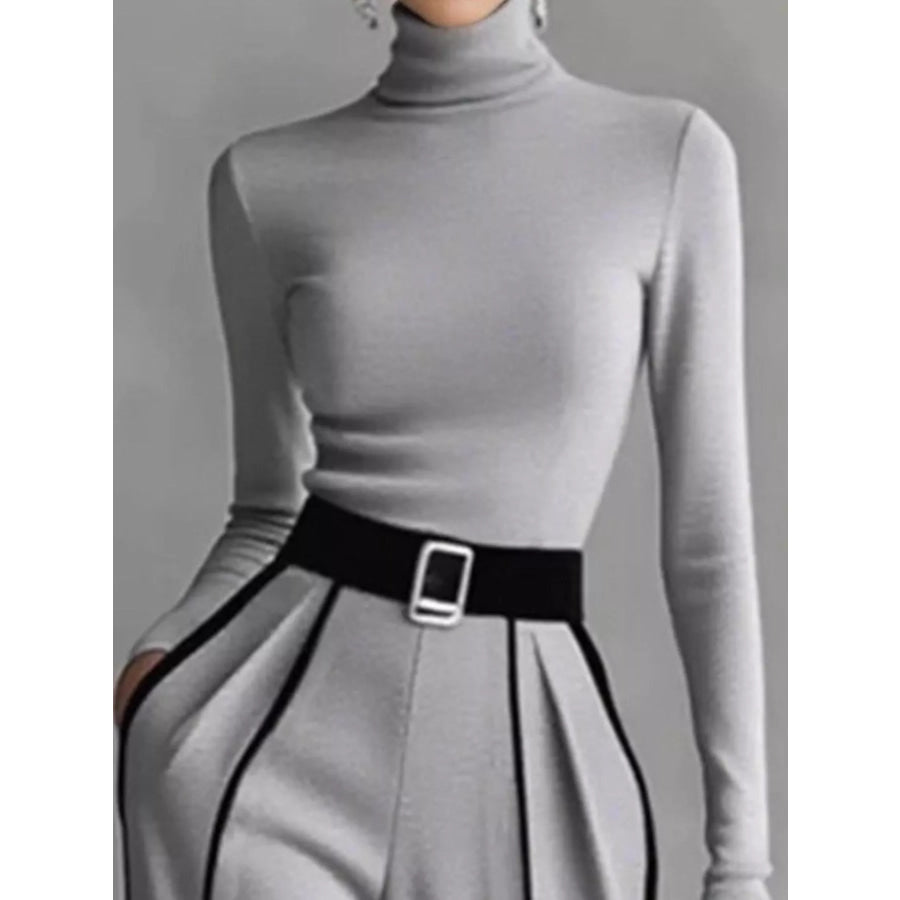 Turtleneck Long Sleeve Top and Contrast Pants Set Apparel and Accessories