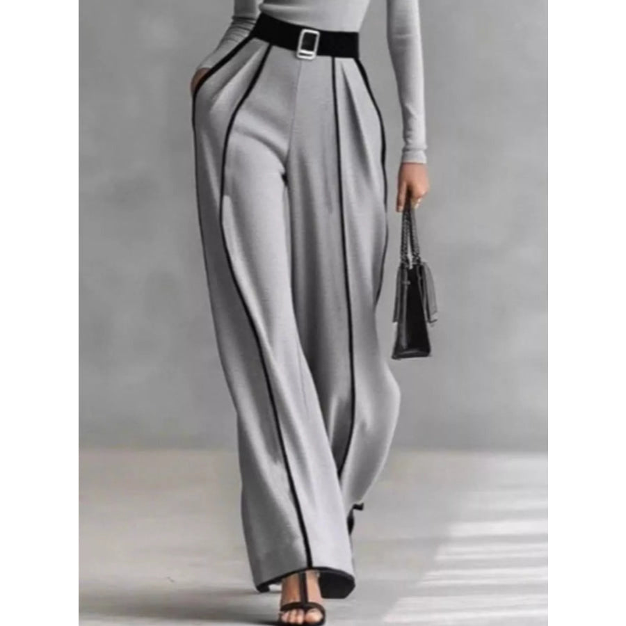 Turtleneck Long Sleeve Top and Contrast Pants Set Apparel and Accessories
