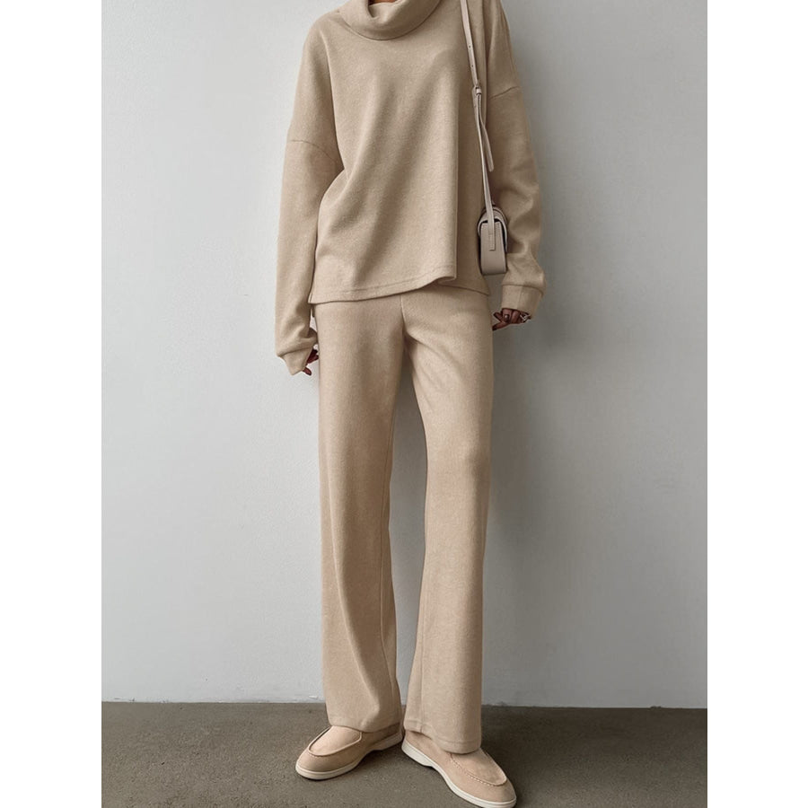 Turtleneck Long Sleeve Top and Pants Set Apparel and Accessories
