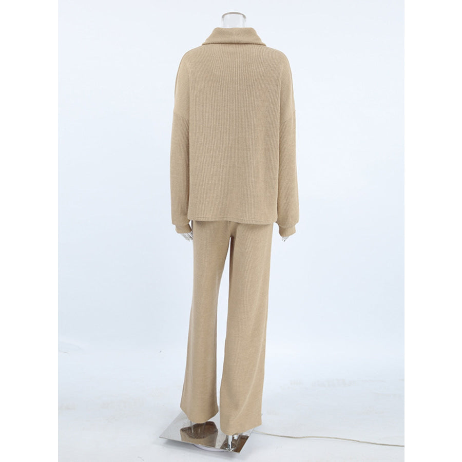 Turtleneck Long Sleeve Top and Pants Set Apparel and Accessories