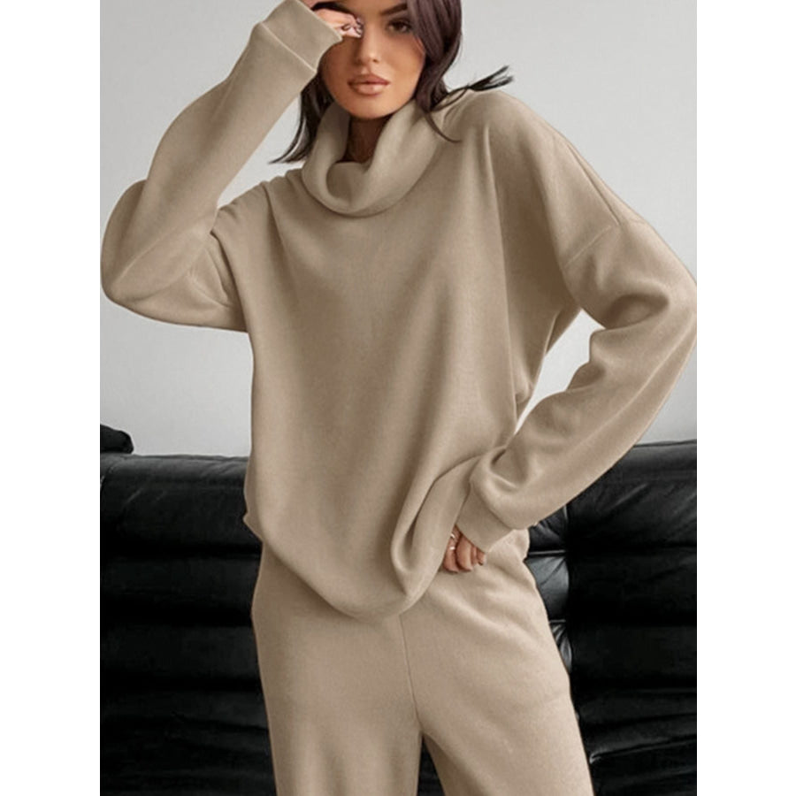 Turtleneck Long Sleeve Top and Pants Set Apparel and Accessories