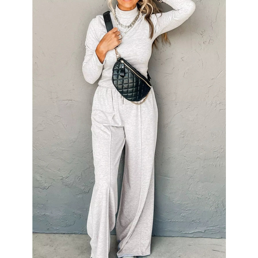 Turtleneck Long Sleeve Top and Pants Set Light Gray / S Apparel and Accessories