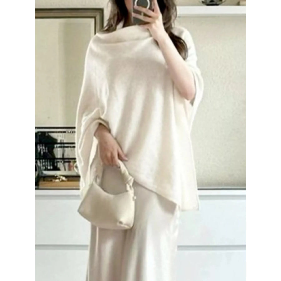Turtleneck Loose Knit Sweater Poncho Apricot / One Size Apparel and Accessories