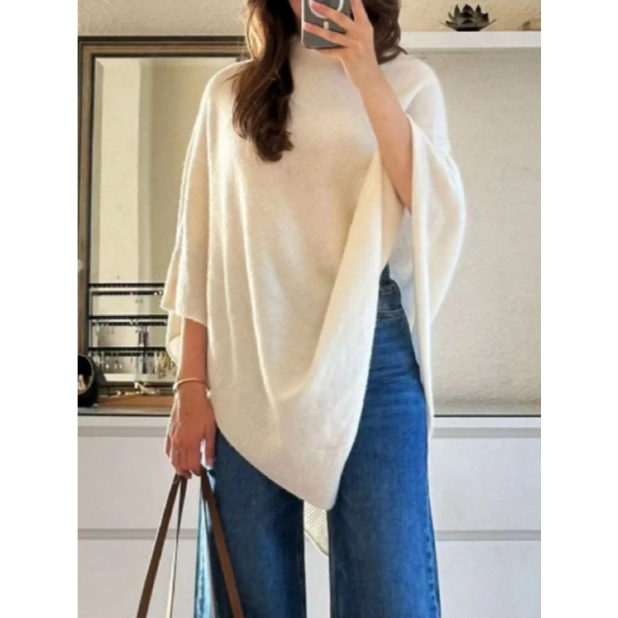 Turtleneck Loose Knit Sweater Poncho Apricot / One Size Apparel and Accessories