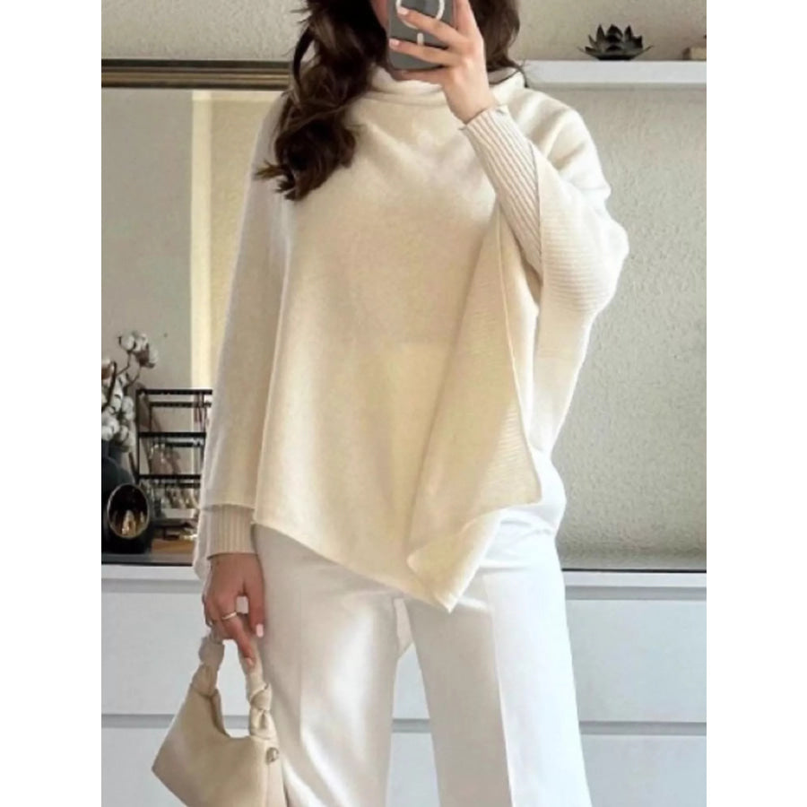 Turtleneck Loose Knit Sweater Poncho Apricot / One Size Apparel and Accessories