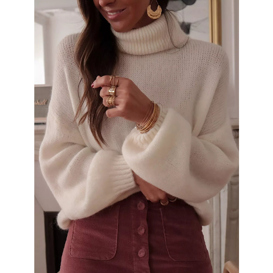 Turtleneck Oversized Dropped Shoulder Sweater Apparel and Accessories