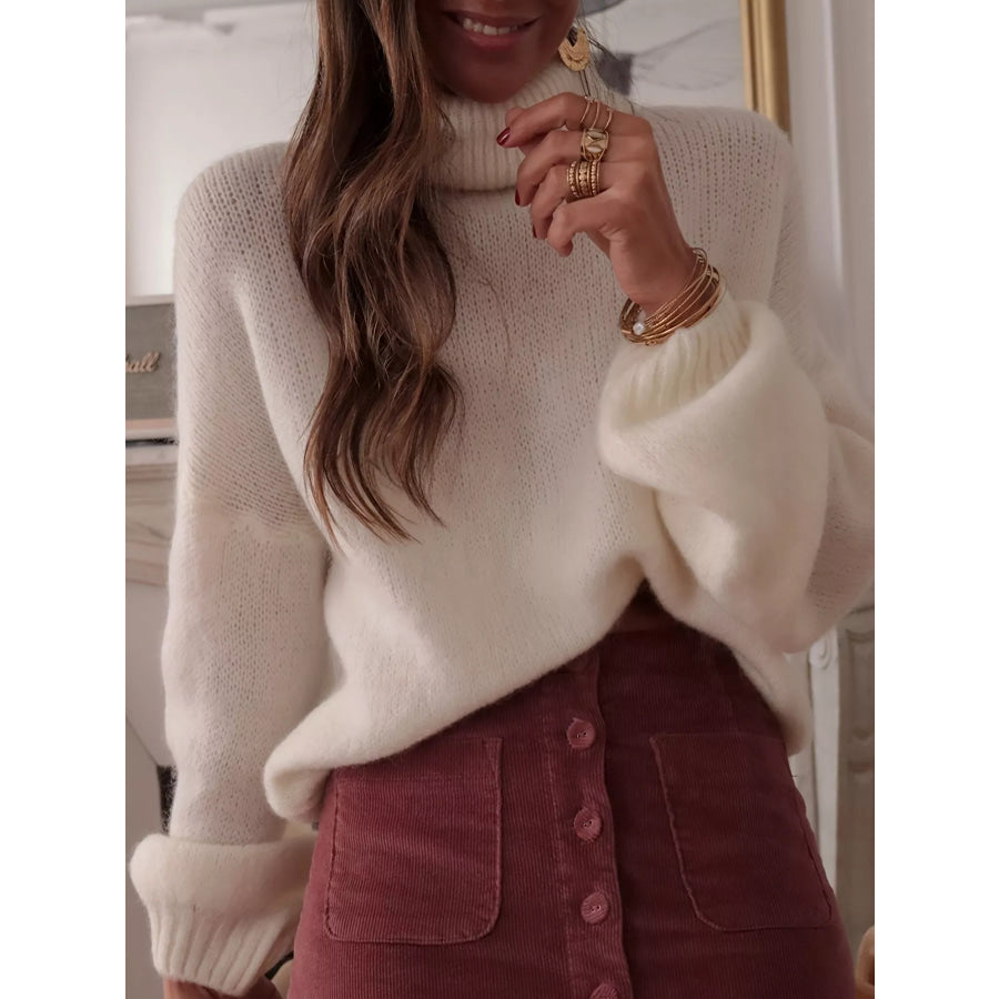 Turtleneck Oversized Dropped Shoulder Sweater White / S Apparel and Accessories