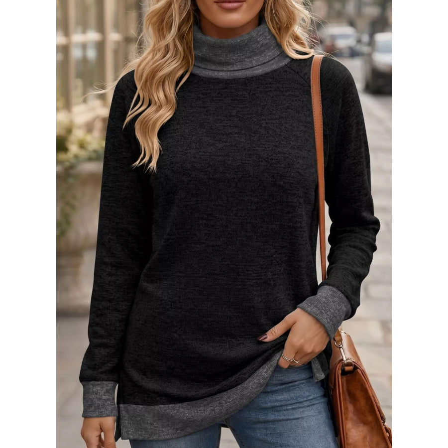 Turtleneck Raglan Sleeve T-Shirt Black / S Apparel and Accessories