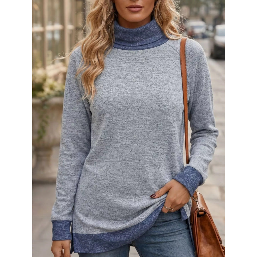 Turtleneck Raglan Sleeve T-Shirt Light Blue / S Apparel and Accessories