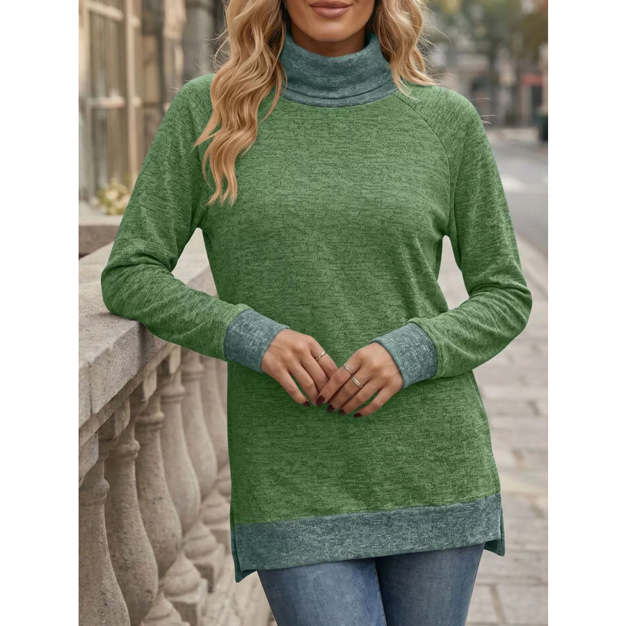 Turtleneck Raglan Sleeve T-Shirt Matcha Green / S Apparel and Accessories