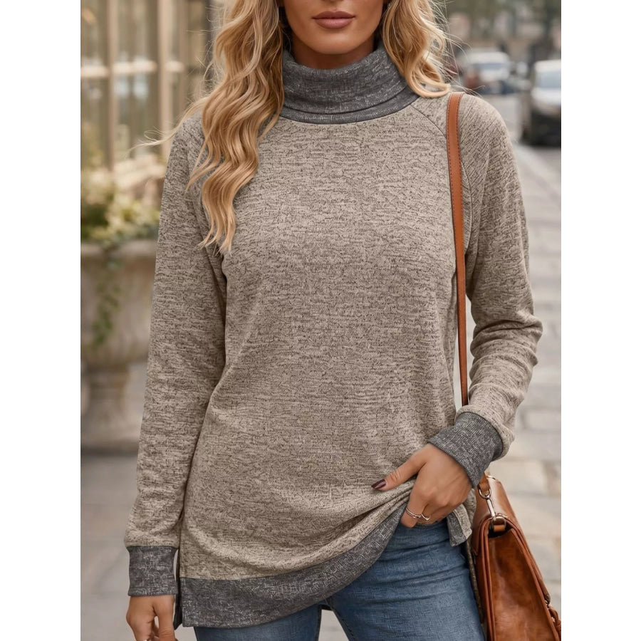 Turtleneck Raglan Sleeve T-Shirt Mocha / S Apparel and Accessories