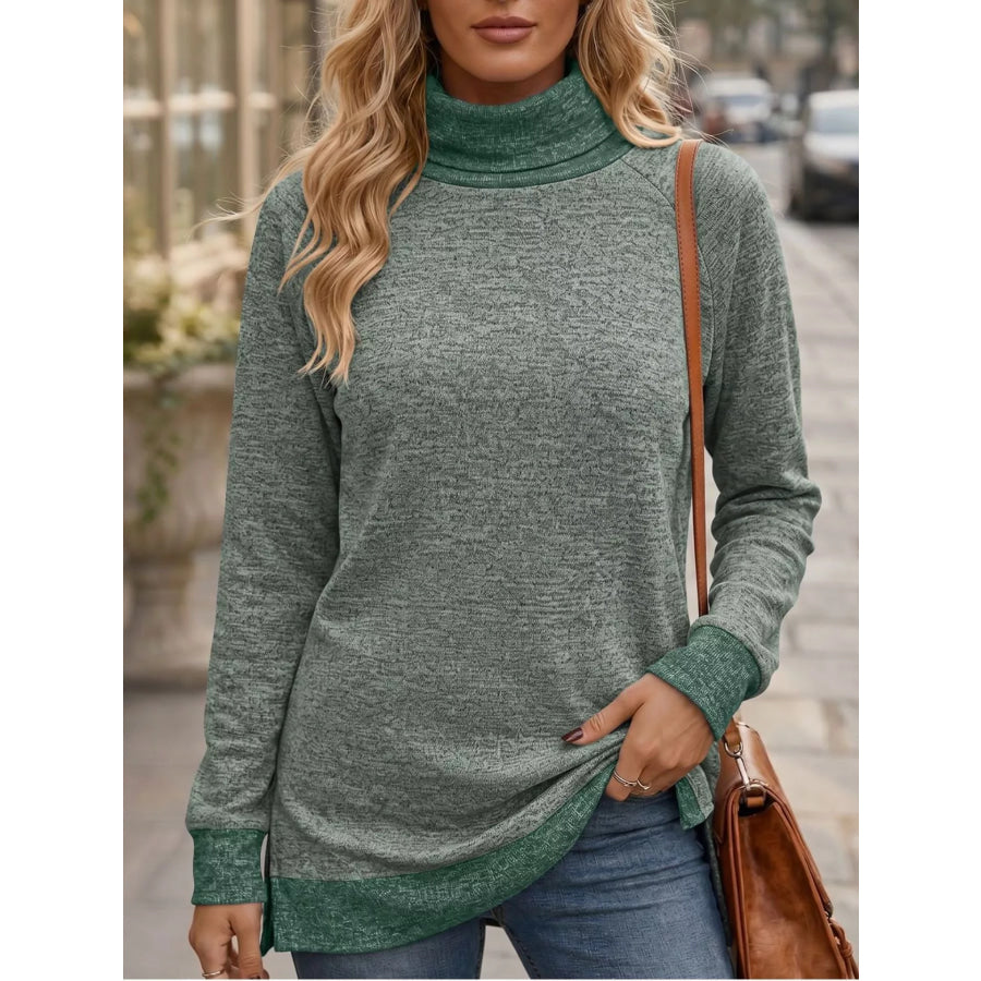 Turtleneck Raglan Sleeve T-Shirt Sage / S Apparel and Accessories