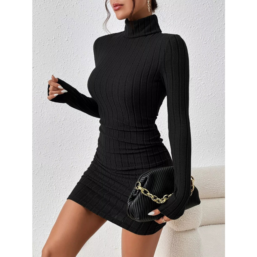 Turtleneck Ribbed Bodycon Knit Dress Apparel and Accessories