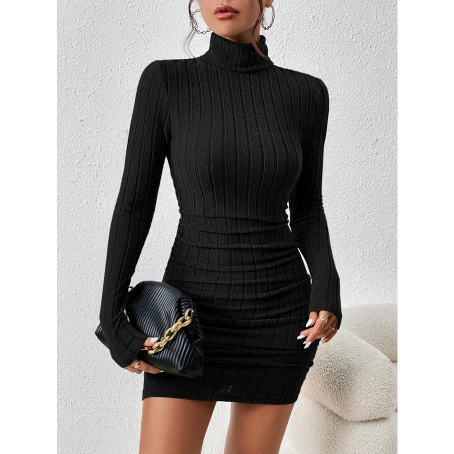 Turtleneck Ribbed Bodycon Mini Dress Apparel and Accessories
