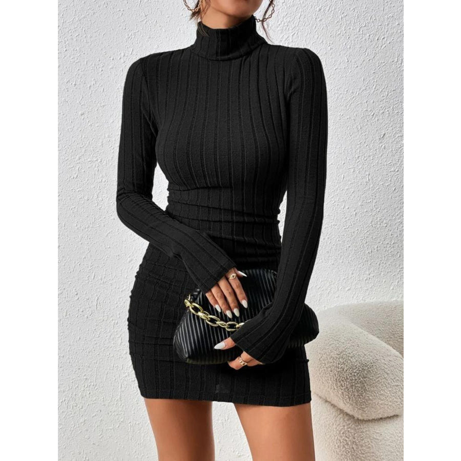 Turtleneck Ribbed Bodycon Mini Dress Apparel and Accessories