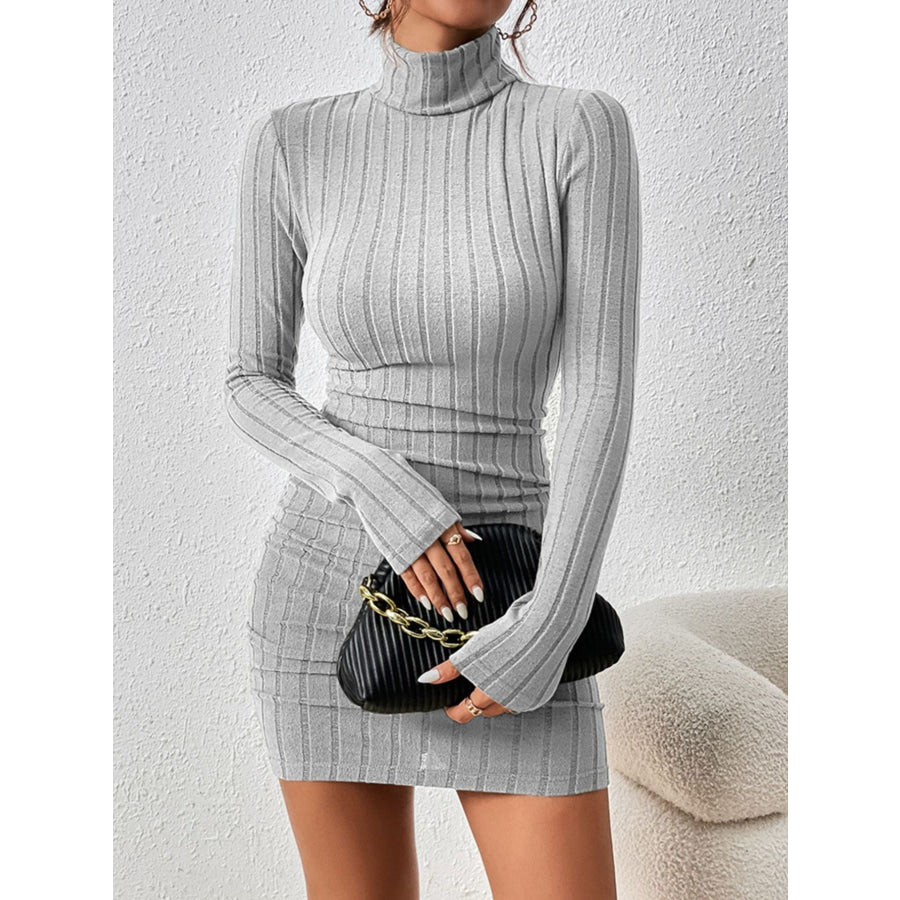 Turtleneck Ribbed Bodycon Mini Dress Gray / S Apparel and Accessories