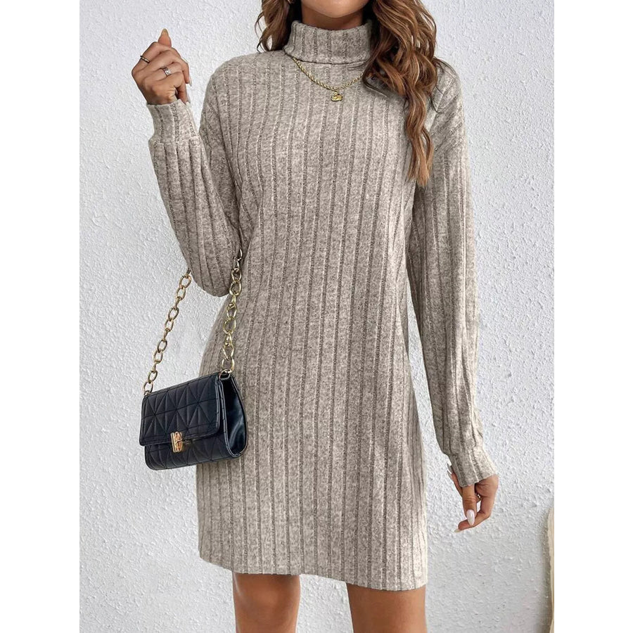 Turtleneck Ribbed Knit Dress Apparel and Accessories