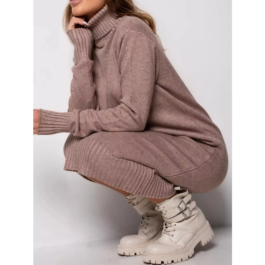 Turtleneck Ribbed Knit Sweater Dress Apparel and Accessories