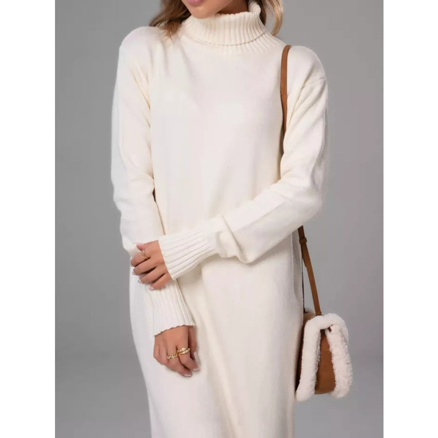 Turtleneck Ribbed Knit Sweater Dress Apparel and Accessories