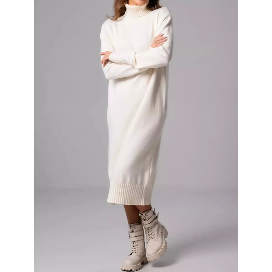 Turtleneck Ribbed Knit Sweater Dress Apparel and Accessories