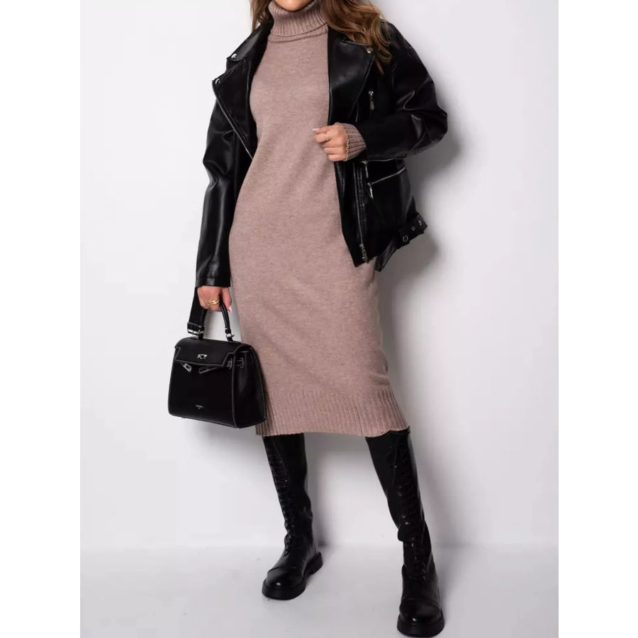 Turtleneck Ribbed Knit Sweater Dress Apparel and Accessories