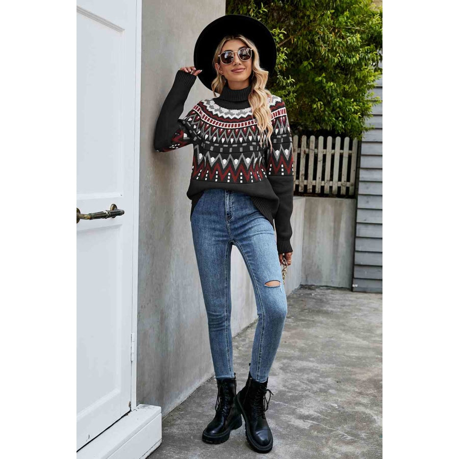 Turtleneck Ribbed Trim Sweater