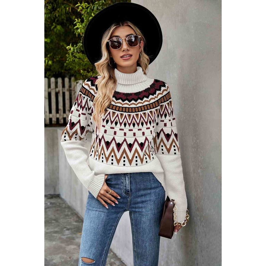 Turtleneck Ribbed Trim Sweater