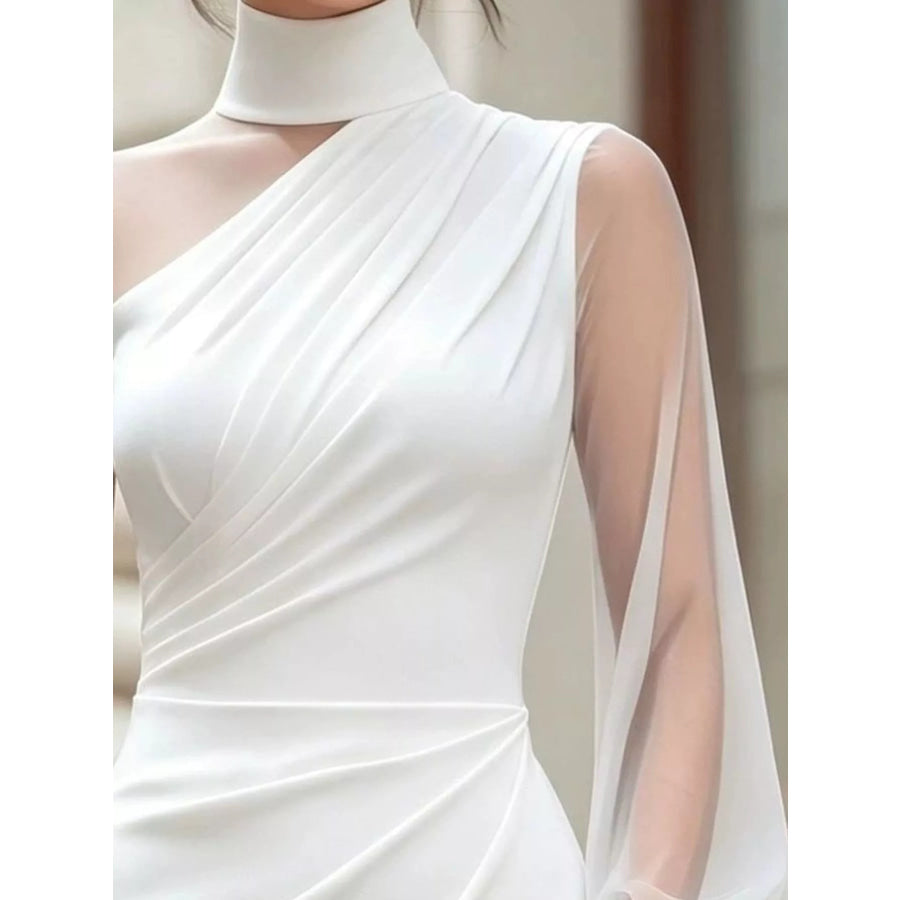 Turtleneck Sheer Sleeve Ruched Bodycon Dress Apparel and Accessories