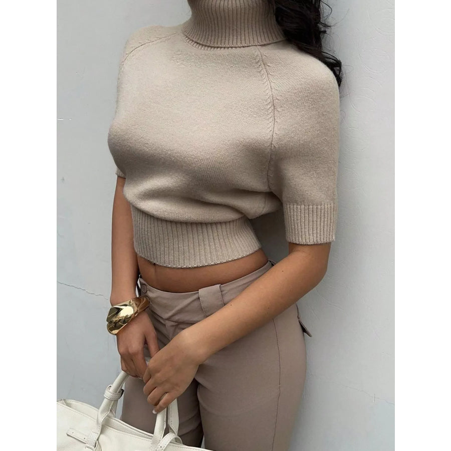 Turtleneck Short-Sleeve Cropped Sweater Apparel and Accessories
