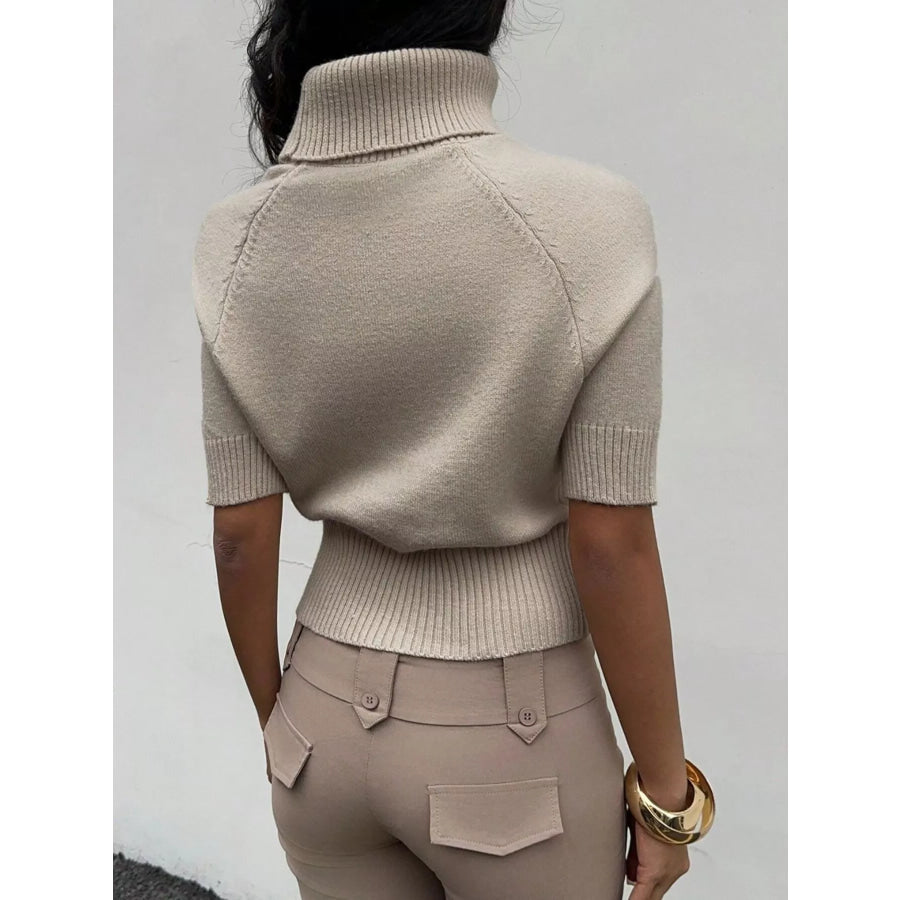 Turtleneck Short-Sleeve Cropped Sweater Apparel and Accessories